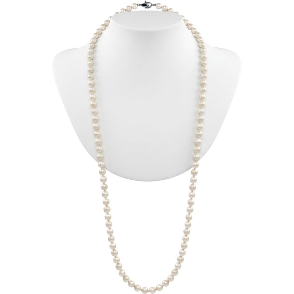 Vintage Style Long Faux Pearl Necklace Cream Knotted Opera Length Strand